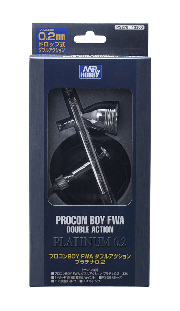 PS270 Procon Boy FWA Double Action Platinum 0.2 Airbrush by Mr. Hobby made of Stainless Steel