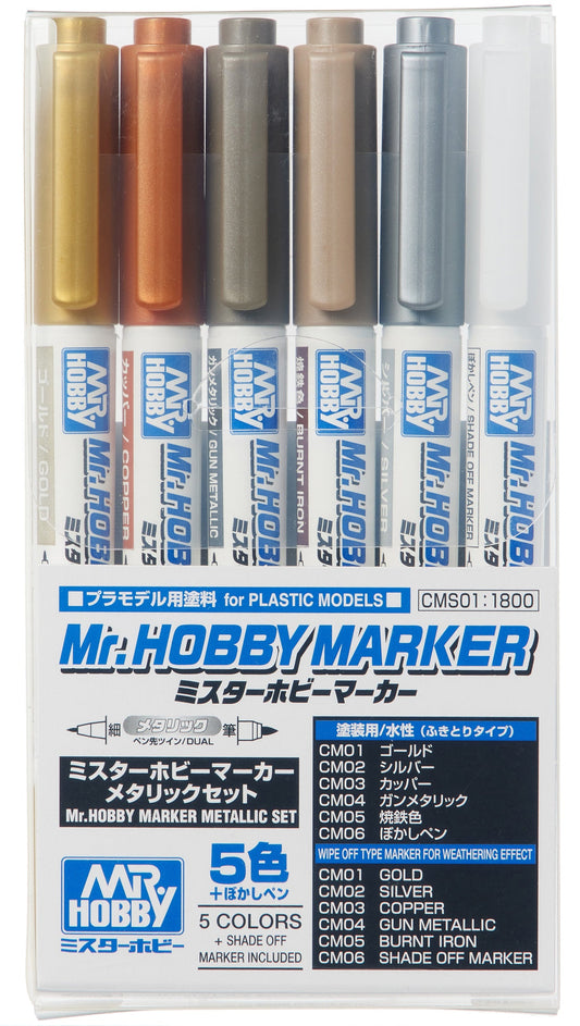 CMS01 Mr. Hobby Marker Metallic Set Felt-Tip Pen Fine and Chisel Tip by Mr. Hobby