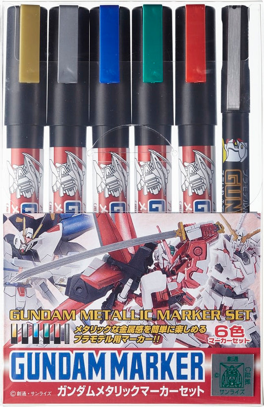 GMS121 Gundam Metallic Marker Set Felt-Tip Pen Chisel Tip Set of 6 by Mr. Hobby