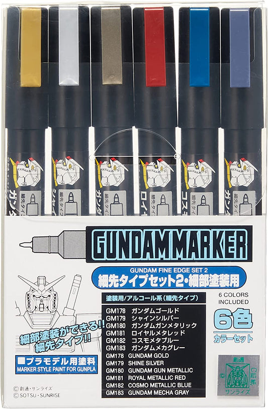 GMS126 Gundam Marker Fine Edge Set 2 Felt-Tip Pen Chisel Tip Set of 6 by Mr. Hobby
